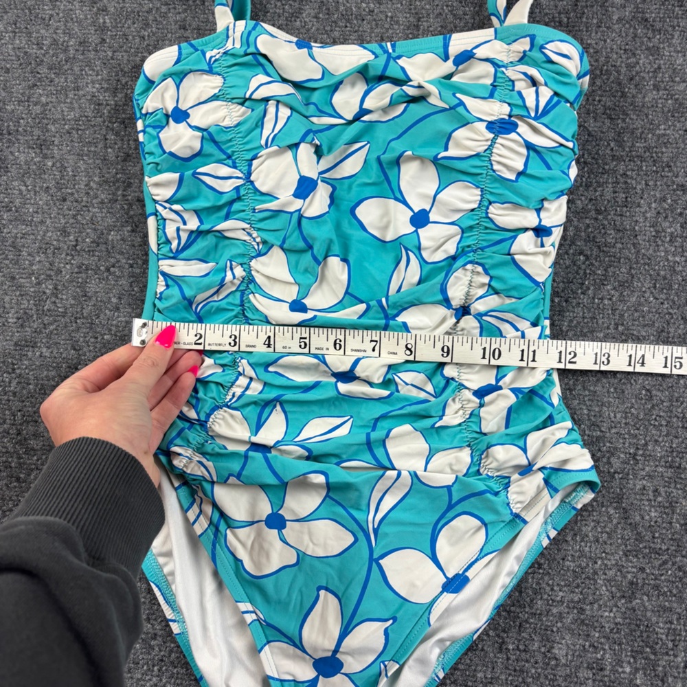 KATE SPADE Women’s Blue “Floral Vines” Bow Shoulder One Piece Swimsuit - Small - Picture 4 of 10